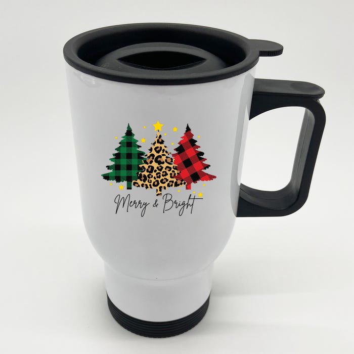 Merry And Bright Christmas Tree Festive Front & Back Stainless Steel Travel Mug