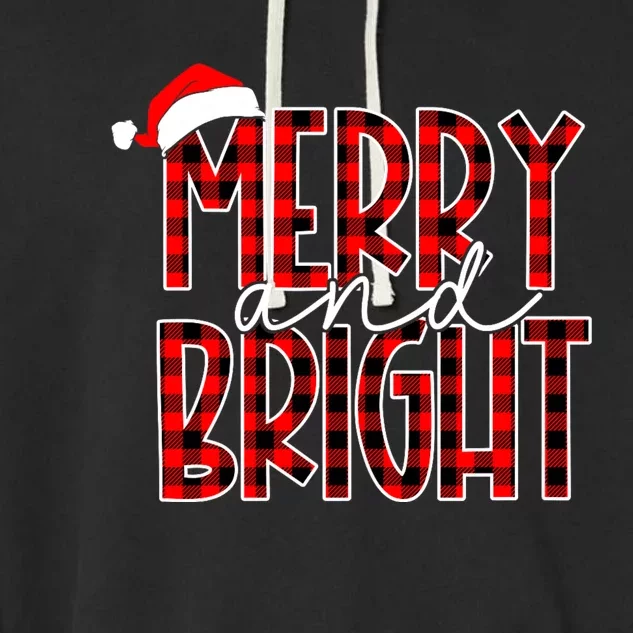 Merry And Bright Buffalo Plaid Red Santa Hat Christmas Xmas Garment-Dyed Fleece Hoodie