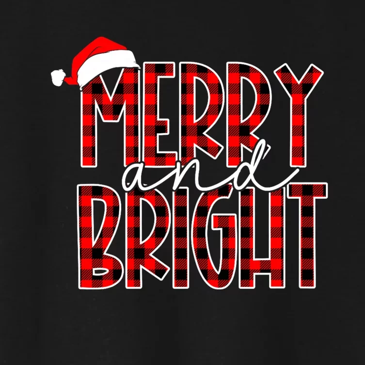 Merry And Bright Buffalo Plaid Red Santa Hat Christmas Xmas Women's Crop Top Tee