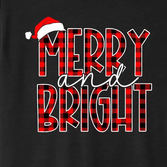 Merry and Bright Buffalo Plaid Red Santa Hat Christmas Xmas ChromaSoft Performance T-Shirt