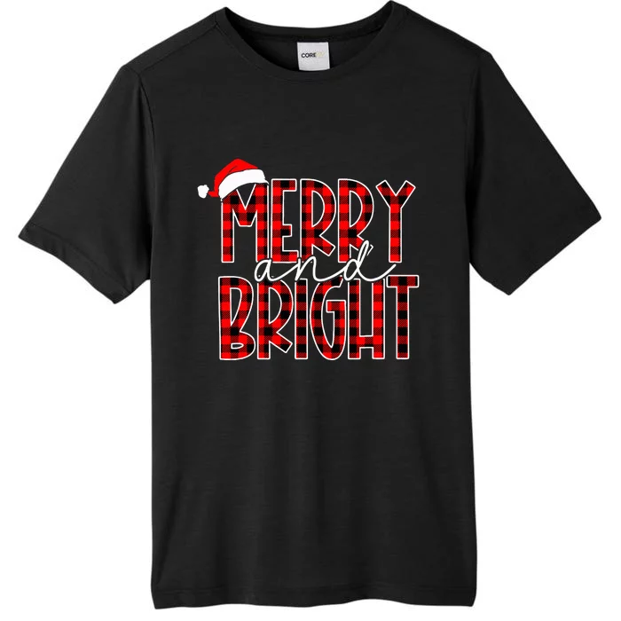 Merry and Bright Buffalo Plaid Red Santa Hat Christmas Xmas ChromaSoft Performance T-Shirt