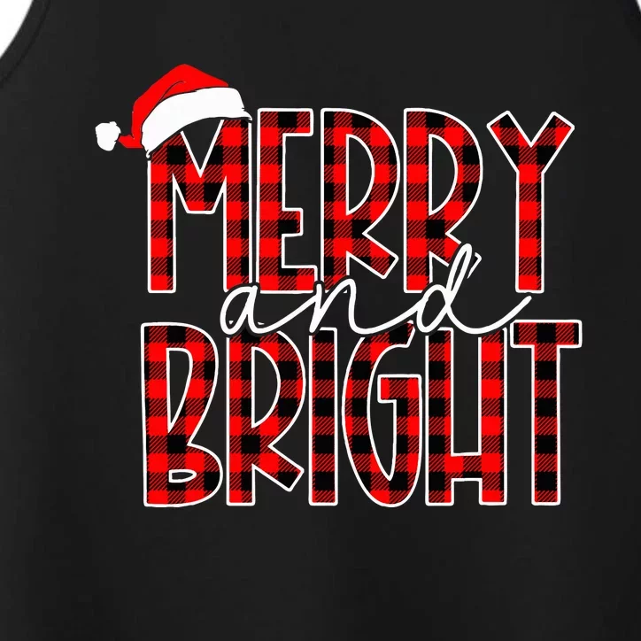 Merry and Bright Buffalo Plaid Red Santa Hat Christmas Xmas Performance Tank