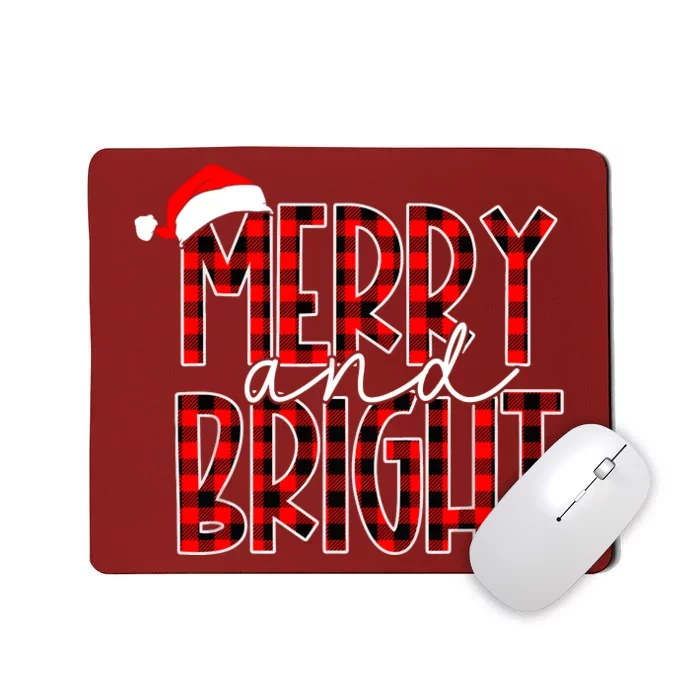 Merry And Bright Buffalo Plaid Red Santa Hat Christmas Xmas Mousepad