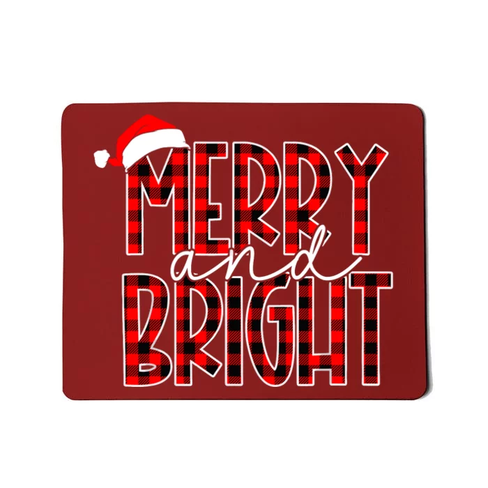 Merry And Bright Buffalo Plaid Red Santa Hat Christmas Xmas Mousepad