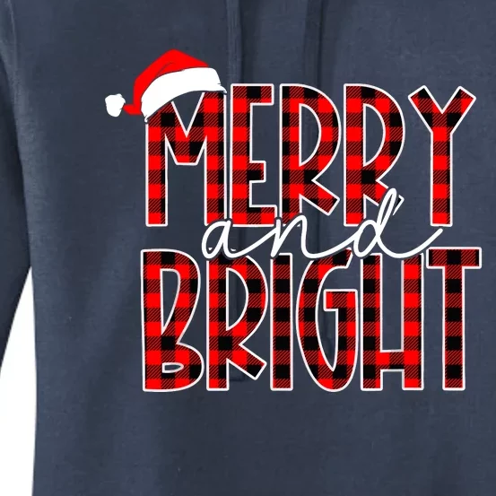 Merry And Bright Buffalo Plaid Red Santa Hat Christmas Xmas Women's Pullover Hoodie