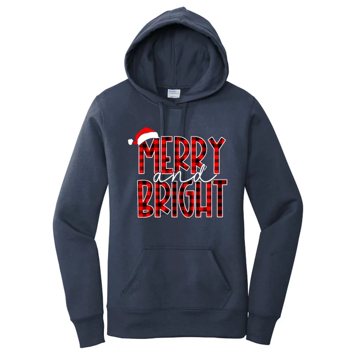 Merry And Bright Buffalo Plaid Red Santa Hat Christmas Xmas Women's Pullover Hoodie