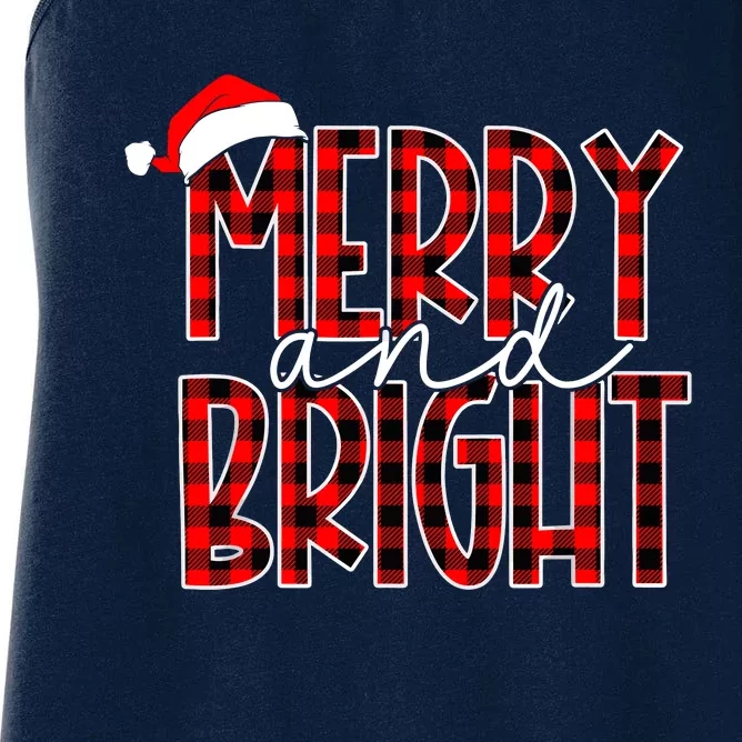 Merry And Bright Buffalo Plaid Red Santa Hat Christmas Xmas Women's Racerback Tank