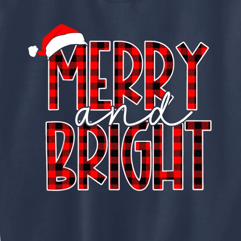 Merry And Bright Buffalo Plaid Red Santa Hat Christmas Xmas Kids Sweatshirt