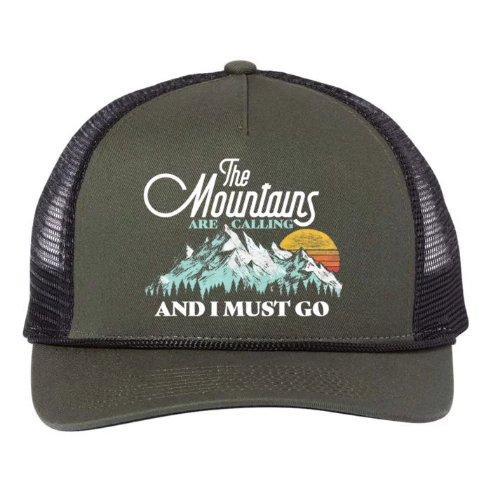 Mountains Are Calling & I Must Go Retro 80s Vibe Graphic TShirt Retro Rope Trucker Hat Cap