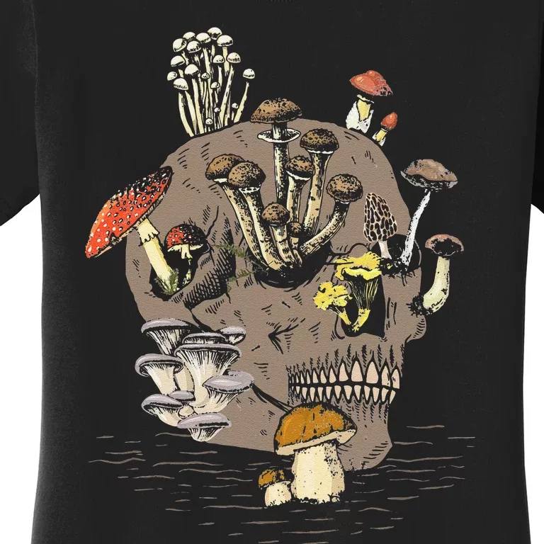 Mushroom Art Clothing Mushroom Collector Skull Graphic Women's T-Shirt