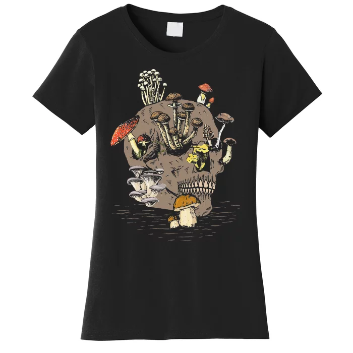 Mushroom Art Clothing Mushroom Collector Skull Graphic Women's T-Shirt