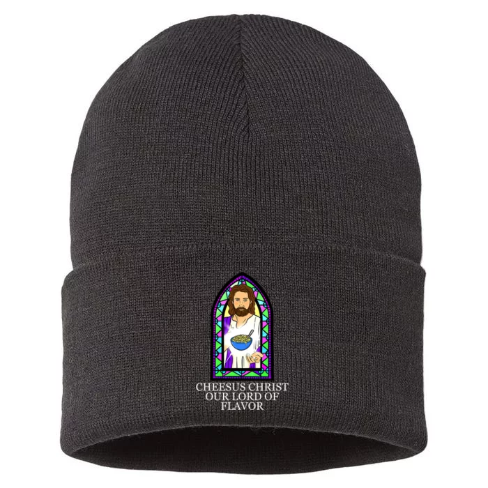 Mac and Cheese Lover Cheesus Christ Our Lord In Flavor Sustainable Knit Beanie