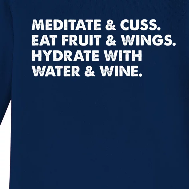 Meditate And Cuss Eat Fruit And Wings Gift Baby Long Sleeve Bodysuit