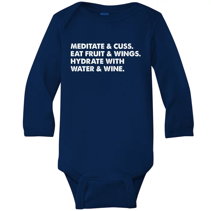 Meditate And Cuss Eat Fruit And Wings Gift Baby Long Sleeve Bodysuit