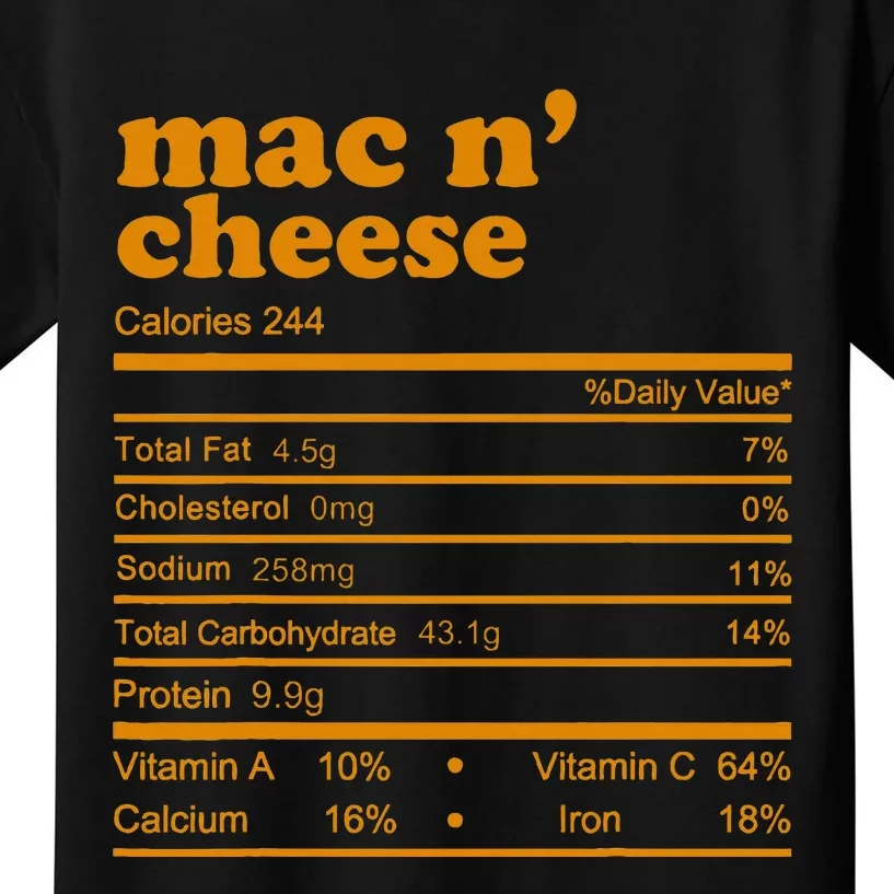 Mac And Cheese Nutrition Facts 2021 Thanksgiving Nutrition Kids T-Shirt