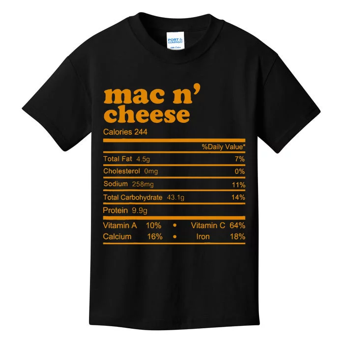 Mac And Cheese Nutrition Facts 2021 Thanksgiving Nutrition Kids T-Shirt