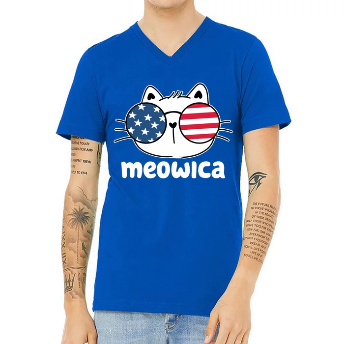 Meowica America Cat Cute V-Neck T-Shirt