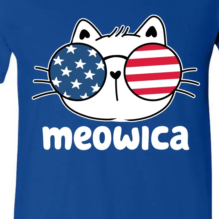 Meowica America Cat Cute V-Neck T-Shirt