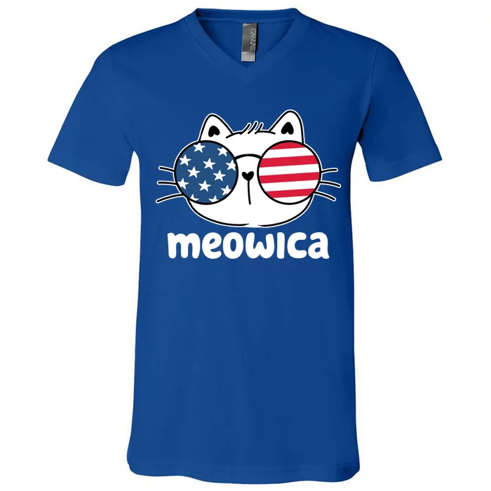 Meowica America Cat Cute V-Neck T-Shirt