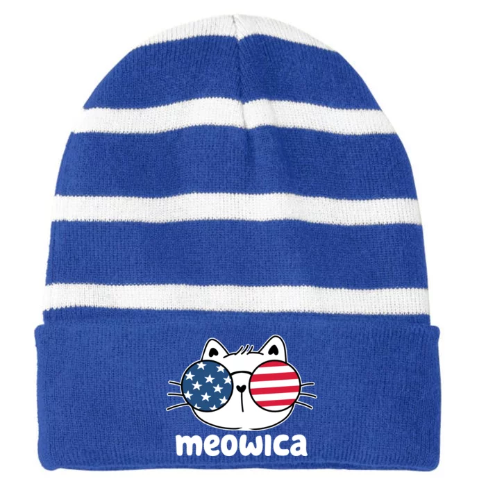 Meowica America Cat Cute Striped Beanie with Solid Band