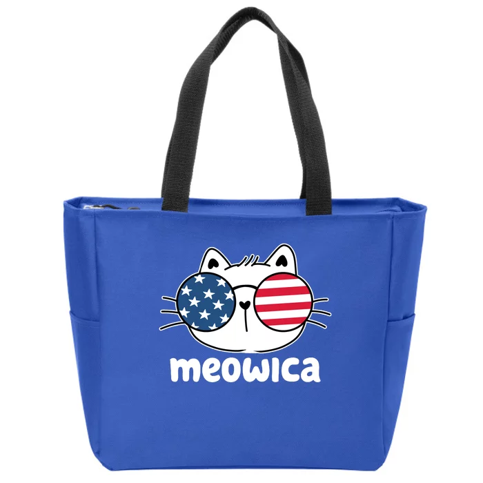 Meowica America Cat Cute Zip Tote Bag