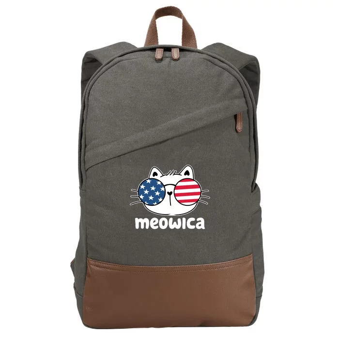 Meowica America Cat Cute Cotton Canvas Backpack