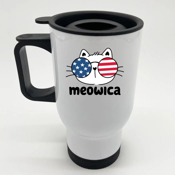 Meowica America Cat Cute Front & Back Stainless Steel Travel Mug