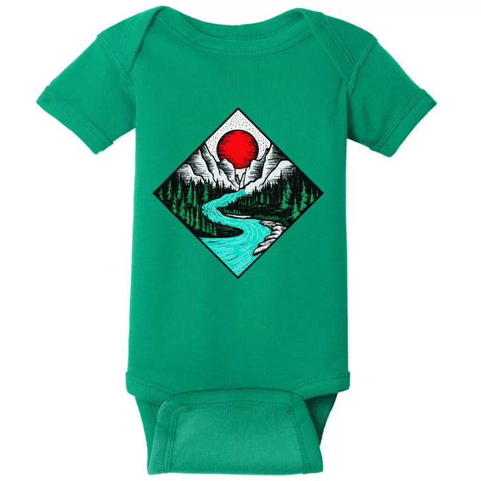 Mountains Are Calling River Wilderness Forest Adventure Baby Bodysuit