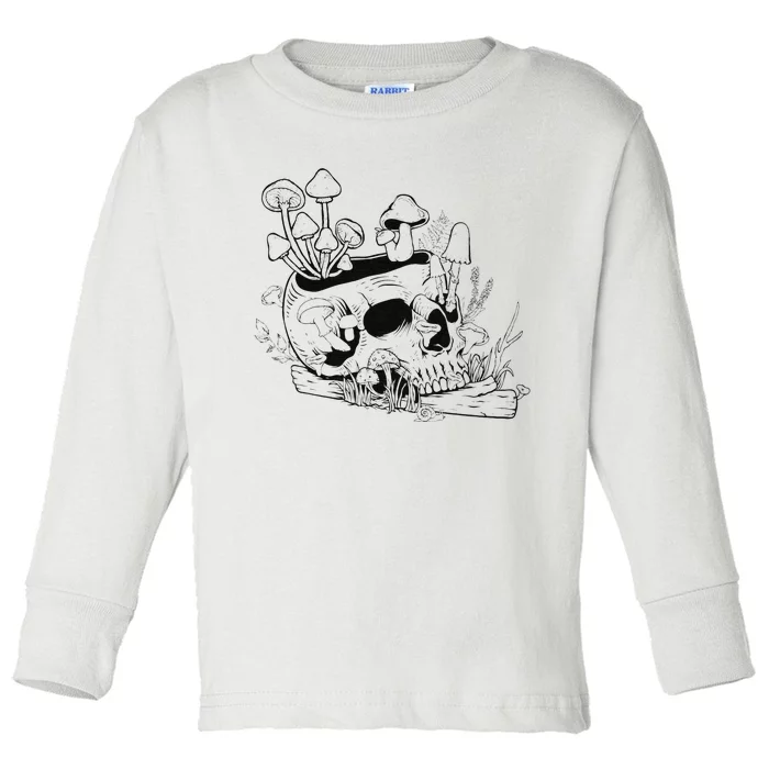 Mushroom Art Clothing Mushroom Collector Skull Toddler Long Sleeve Shirt