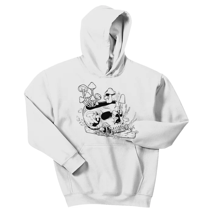 Mushroom Art Clothing Mushroom Collector Skull Kids Hoodie