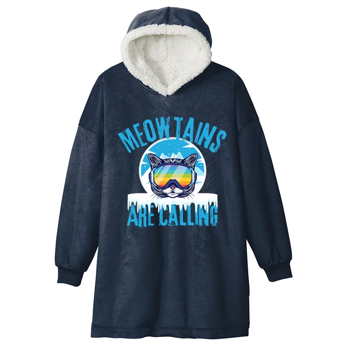 Meowtains Are Calling Funny Ski Cat Lovers Lgbtq Skiing Gift Hooded Wearable Blanket