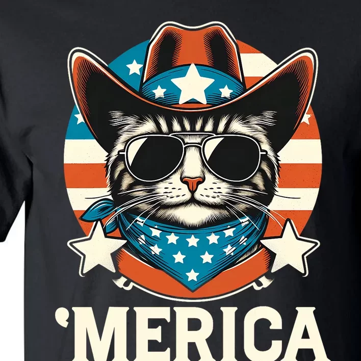 Merica American Cat Sunglasses Patriotic 4th Of July Tall T-Shirt