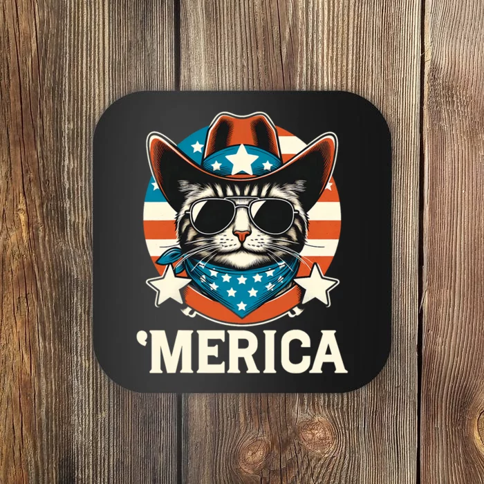 Merica American Cat Sunglasses Patriotic 4th Of July Coaster