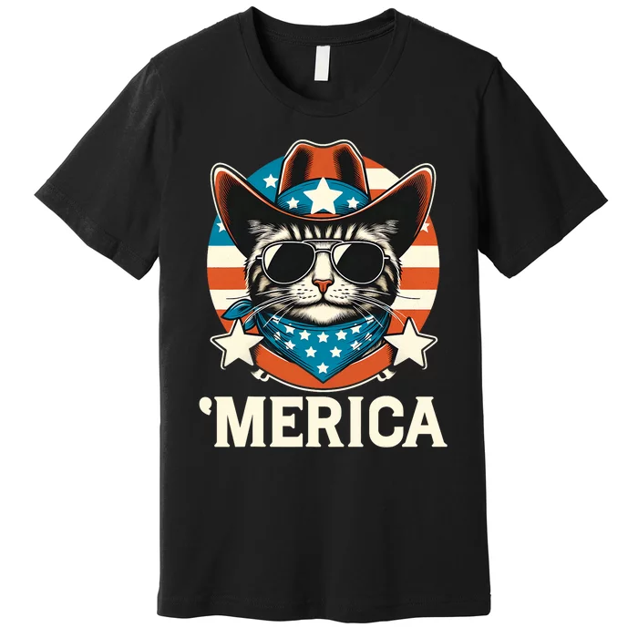 Merica American Cat Sunglasses Patriotic 4th Of July Premium T-Shirt