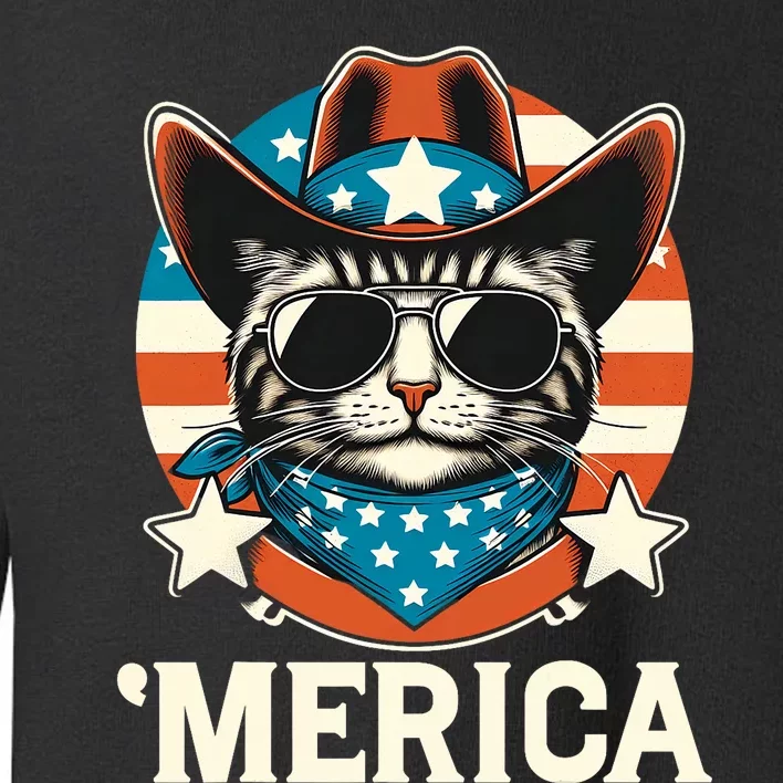 Merica American Cat Sunglasses Patriotic 4th Of July Toddler Sweatshirt