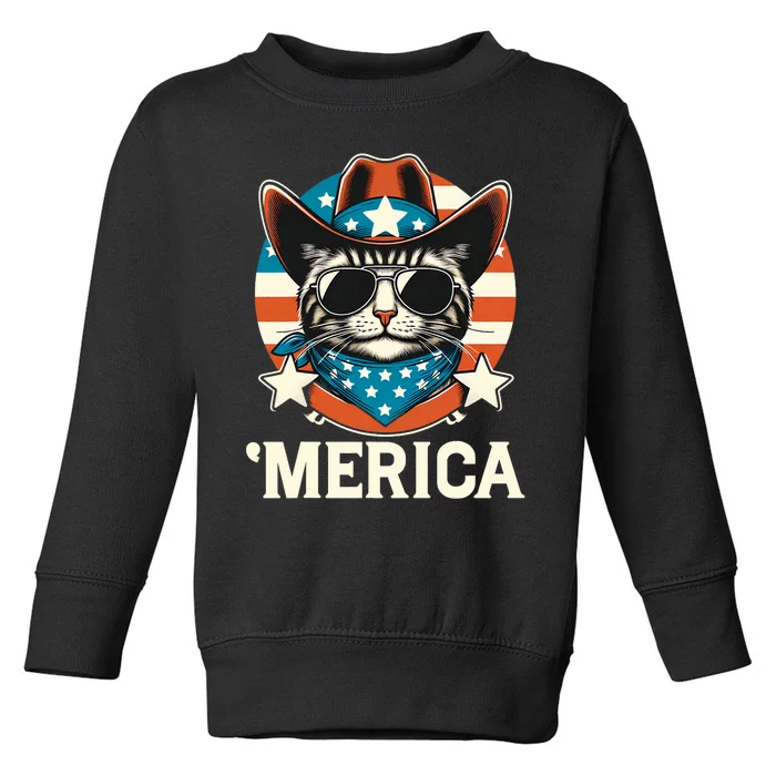 Merica American Cat Sunglasses Patriotic 4th Of July Toddler Sweatshirt