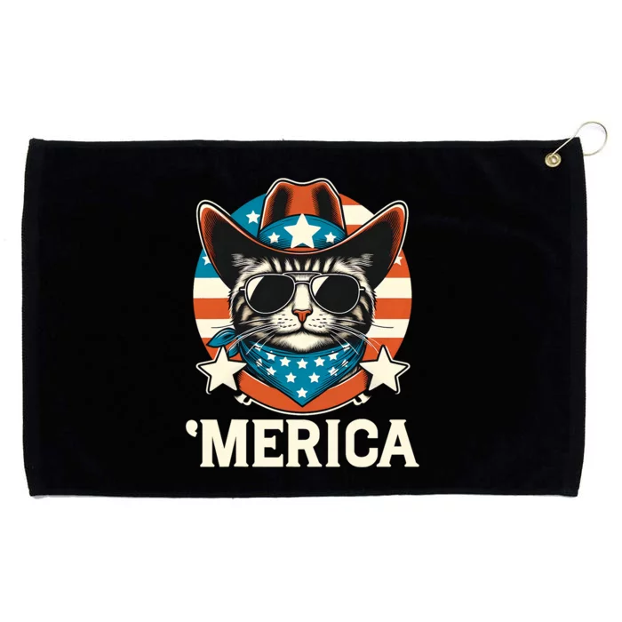 Merica American Cat Sunglasses Patriotic 4th Of July Grommeted Golf Towel