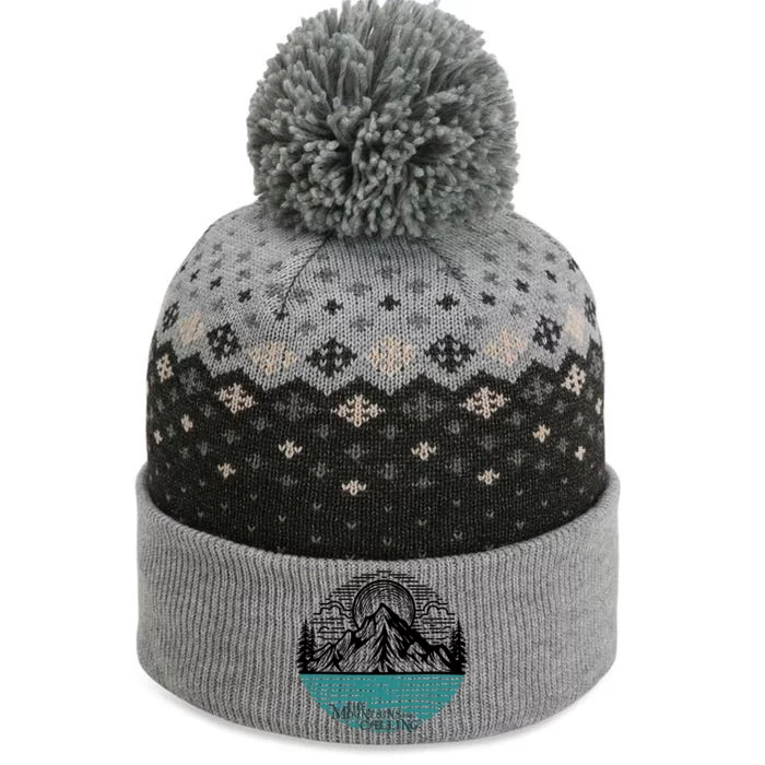 Mountains Are Calling Outdoor Adventure Graphic The Baniff Cuffed Pom Beanie