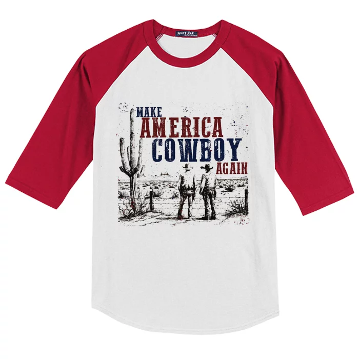 Make America Cowboy Again Western 4th Of July Kids Colorblock Raglan Jersey