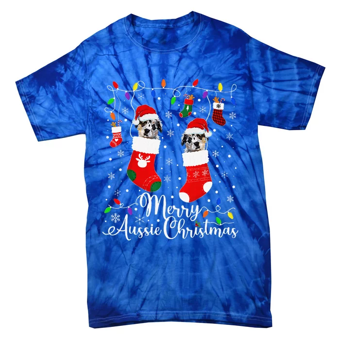 Merry Aussie Christmas Australian Shepherd Xmas Party Tie-Dye T-Shirt