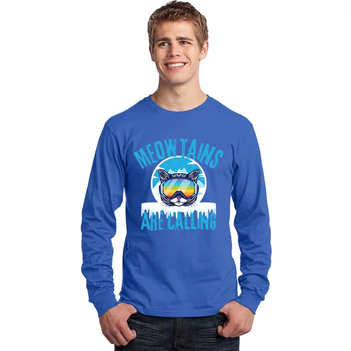 Meowtains Are Calling Funny Ski Cat Lovers Lgbtq Skiing Gift Tall Long Sleeve T-Shirt