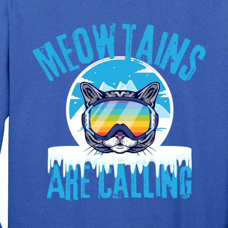 Meowtains Are Calling Funny Ski Cat Lovers Lgbtq Skiing Gift Tall Long Sleeve T-Shirt