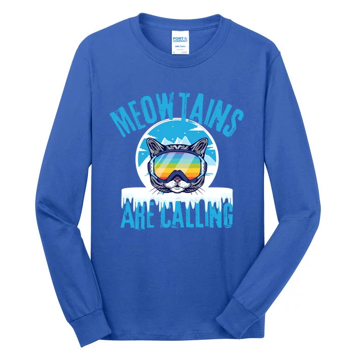 Meowtains Are Calling Funny Ski Cat Lovers Lgbtq Skiing Gift Tall Long Sleeve T-Shirt