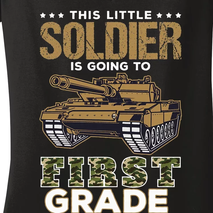 Military Army Camo Tanks First Grade Back To School Women's V-Neck T-Shirt