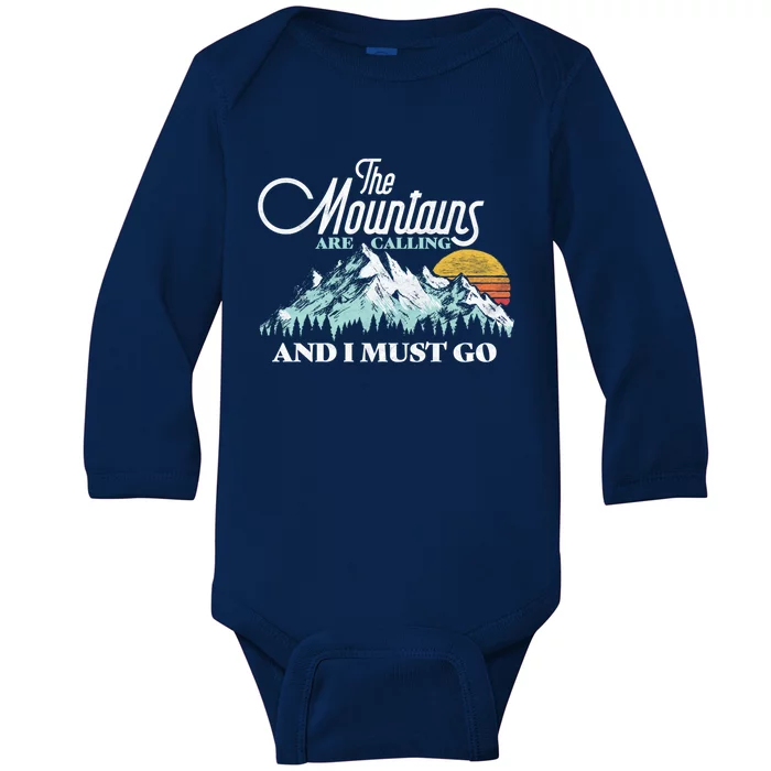 Mountains Are Calling & I Must Go Retro Vintage Baby Long Sleeve Bodysuit