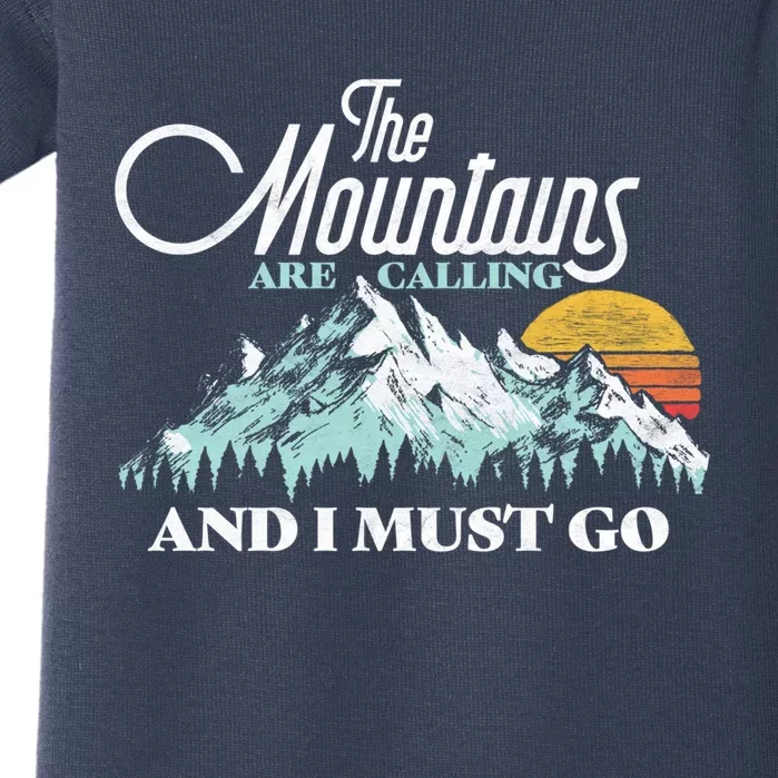 Mountains Are Calling & I Must Go Retro Vintage Baby Bodysuit