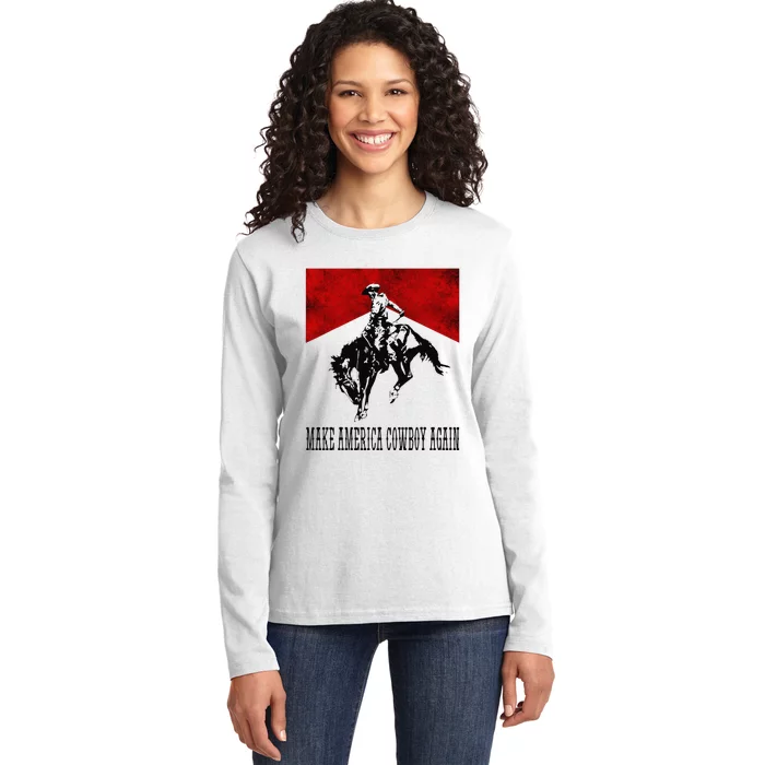 Make America Cow Cow Again Rodeo Lover 4th of July Ladies Long Sleeve Shirt