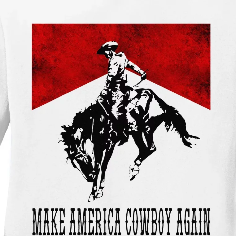 Make America Cow Cow Again Rodeo Lover 4th of July Ladies Long Sleeve Shirt