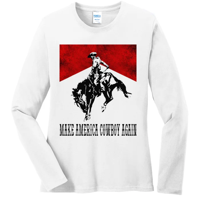 Make America Cow Cow Again Rodeo Lover 4th of July Ladies Long Sleeve Shirt