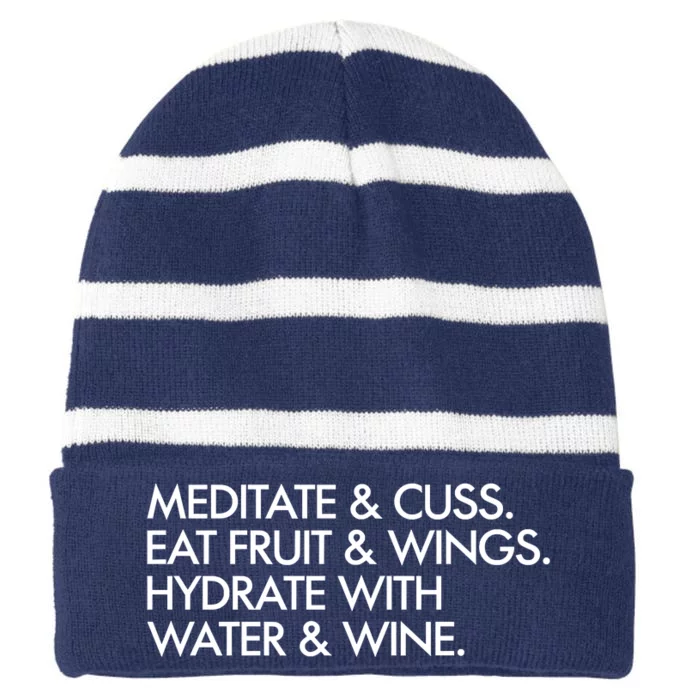 Meditate And Cuss Eat Fruit And Wings Striped Beanie with Solid Band